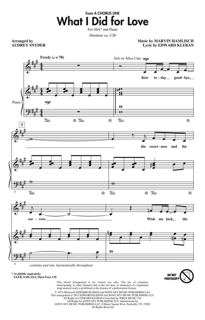 What I Did for Love. SSA
